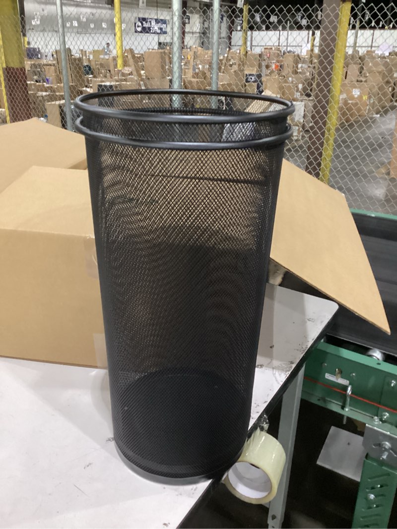 Condition photo showing Good Condition for youeon 2 pack large umbrella holder, 10.5x20 inch metal mesh umbrella stand, freestanding bucket for umbrellas, canes, walking sticks, wrapping paper, entryway, home, office, hotel, black