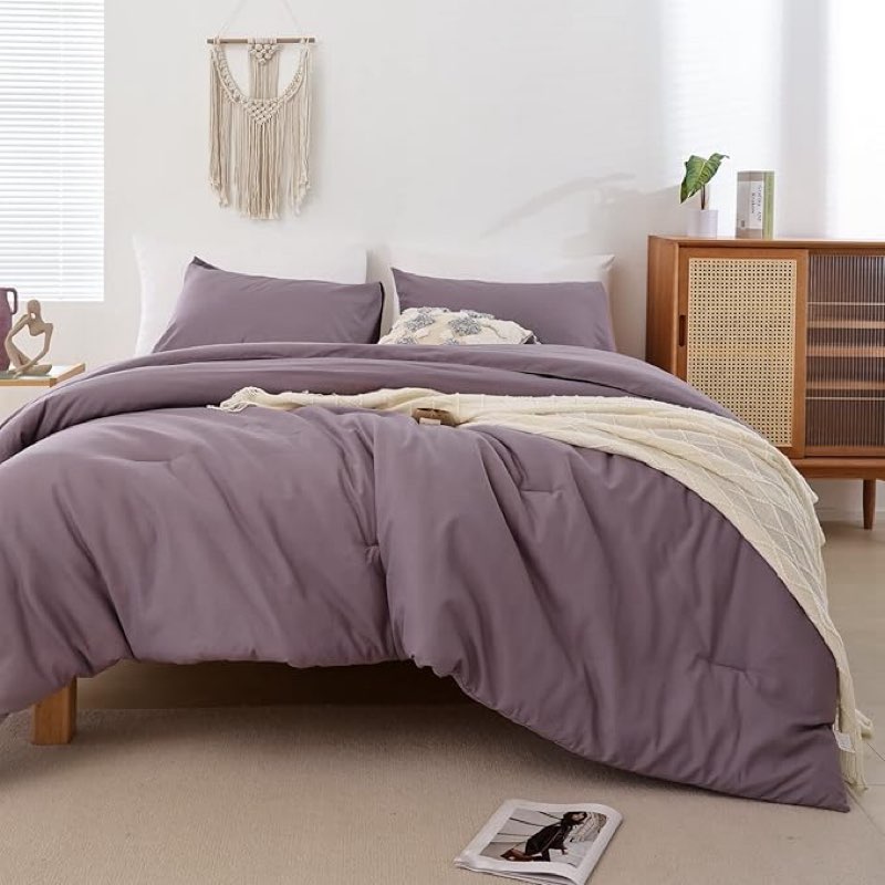 ROSGONIA King Size Comforter Set Dusty Purple, 3pcs (1 Boho Comforter & 2 Pillowcases) All Season Bedding Lightweight Bedspread Blanket Quilt(similar no same)