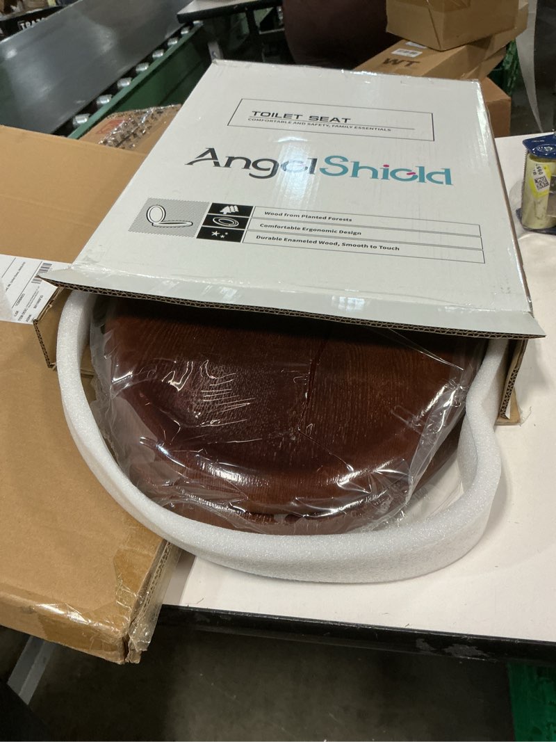 Condition photo showing Good Condition for Angel Shield Durable Wood Veneer Natural Toilet Seat Metal Hinged Easy Clean Anti-scratch American Standard(Elongated,Dark Walnut) Elongated-18.5” Black Wood