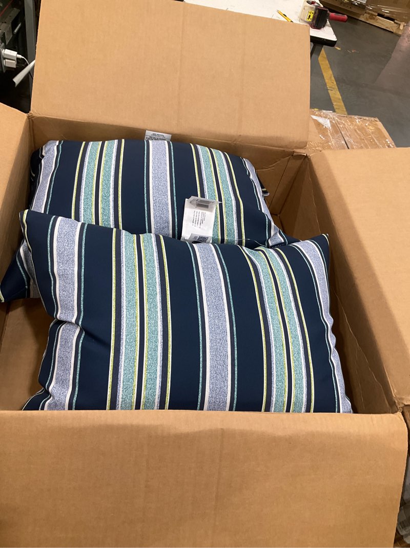 Condition photo showing Good Condition for arden outdoor toss pillow, 2 pack, 16 x 16, rain-proof, fade resistant sapphire aurora blue stripe 16 x 16 sapphire aurora blue stripe 2