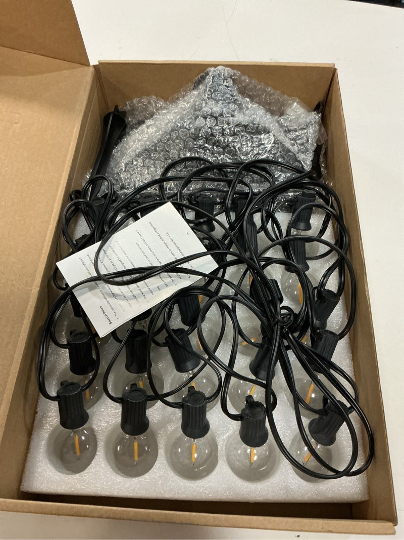Condition photo showing New/Like New for solar string lights outdoor 25 feet waterproof g40 2700k patio led lights with 25 shatterproof bulbs, 4 light modes, hanging lights solar powered for backyard garden porch yard decor