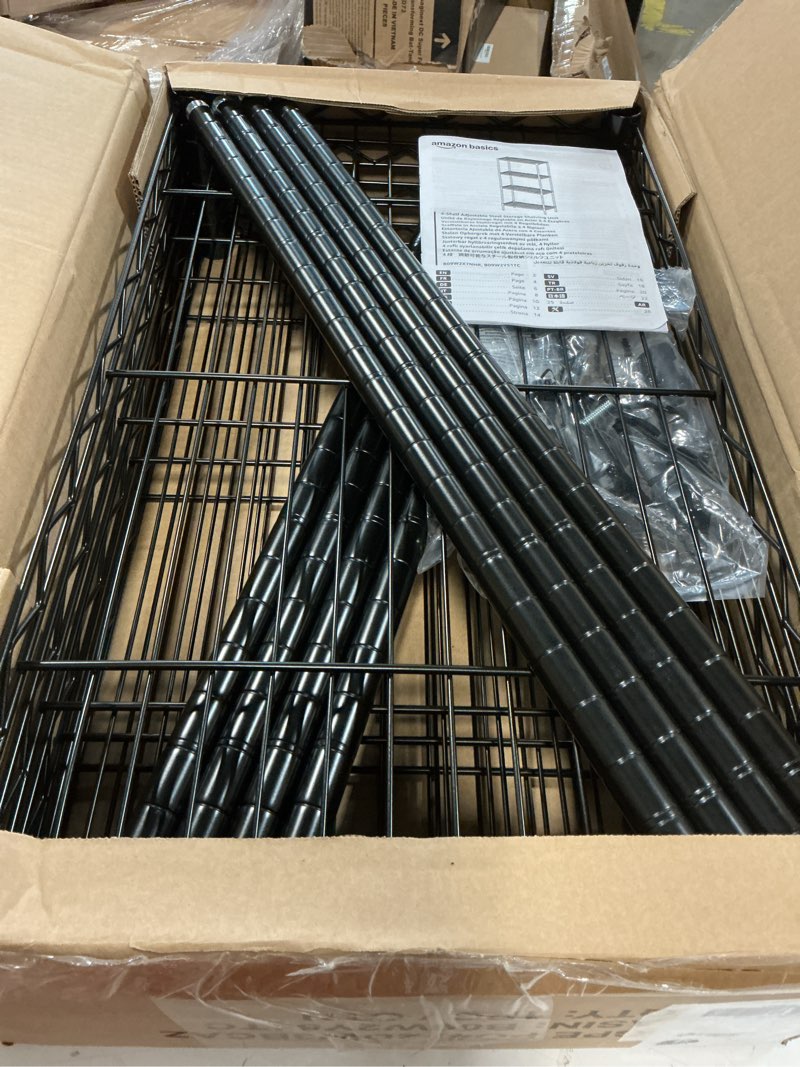 Condition photo showing Good Condition for amazon basics 4-shelf steel wire rack, 13.4 d x 23.2 w x 48 h in, black | sturdy, adjustable, easy assembly, storage 4-shelf black 13.4" d x 23.2" w x 48" h
