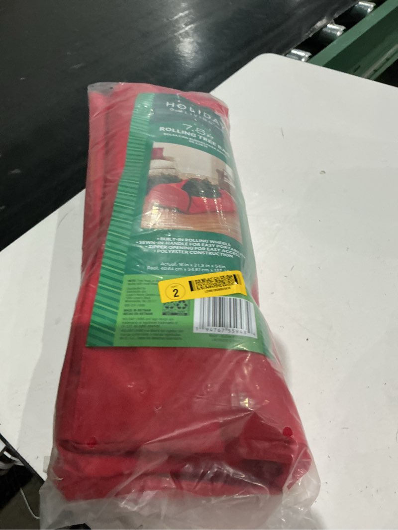 Condition photo showing As Is for holiday living red collapsible rolling christmas tree storage bag (for trees 7.1-ft-8-ft tall)