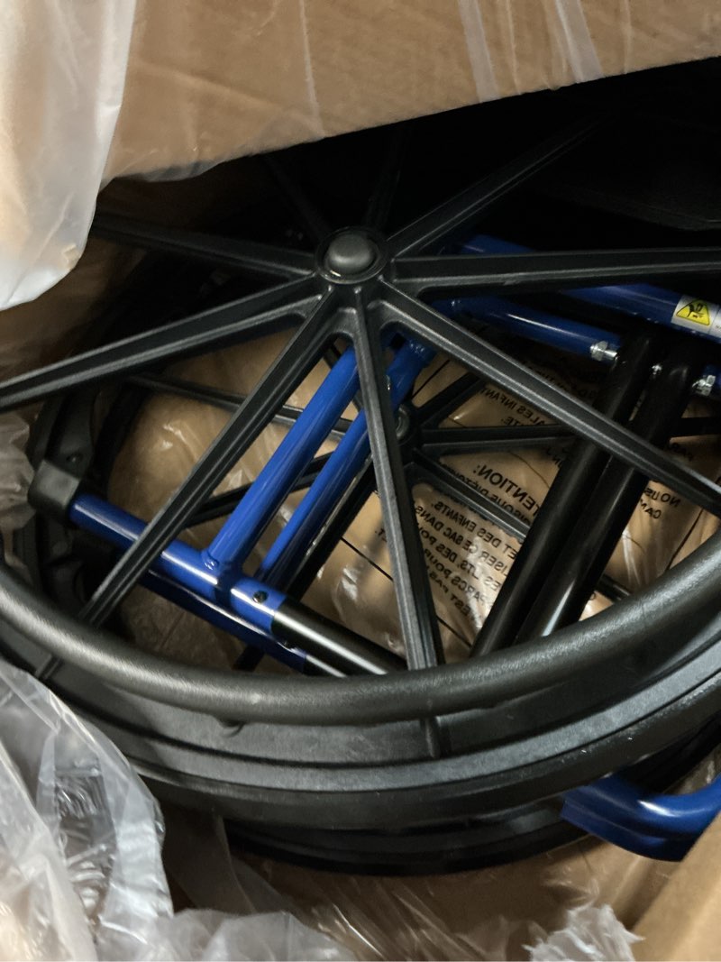 Condition photo showing Good Condition for drive medical blue streak lightweight wheelchair - portable folding mobility aid - swing-away footrests - desk arms - durable steel frame - easy transport & storage - 18-inch seat 18 inch