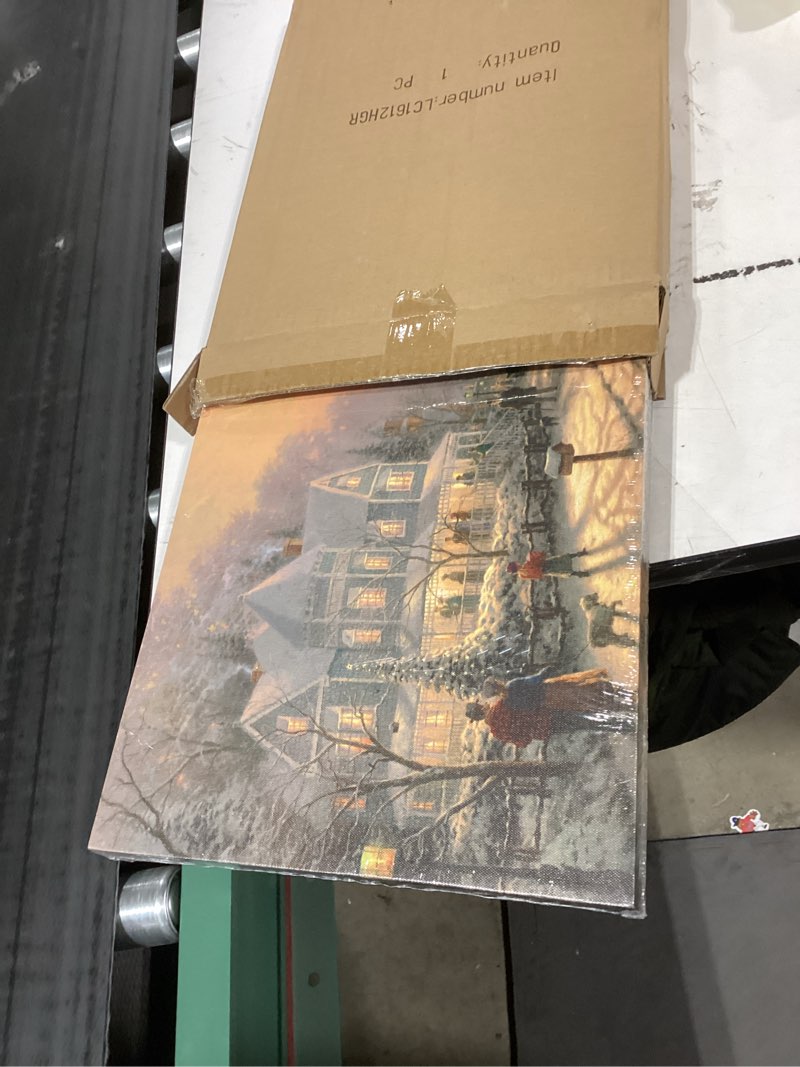 Condition photo showing New/Like New for Thomas Kinkade Holiday Gathering Pre Lit LED Canvas Decorative Sign, 16 x 12