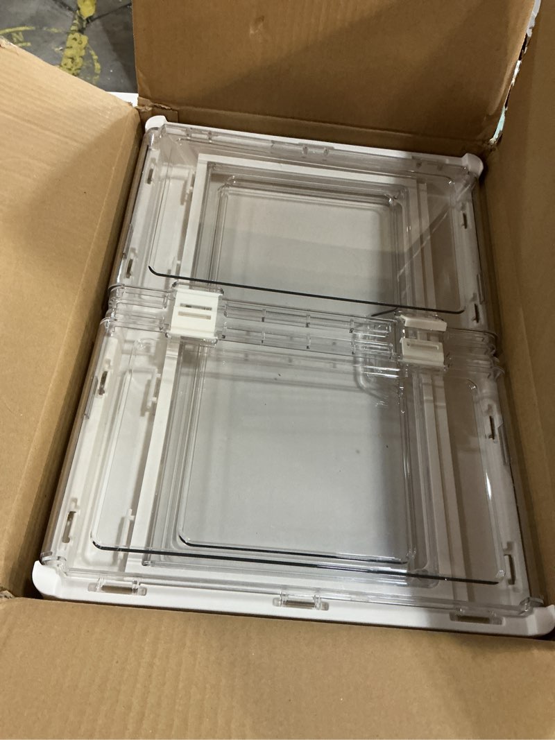 Condition photo showing Good Condition for Clear Storage Bin with Lid 3 Pack ?Stackable & Sturdy? Plastic Multifunctional Folding Storage Bins for Bedroom, Living Room, Study,Room, 23 QT Folding Box with Magnetic Door White 3 Tier-3 Lids