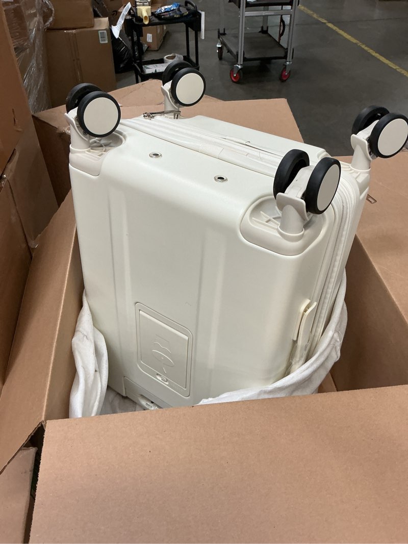 Condition photo showing Good Condition for expandable 20inch carry on luggage airline approved - top opening hardside travel suitcase unbreakable -with cup holder,usb charge,side pothook, 360°spinner wheels, tsa lock-white milky white 20 inch-ext