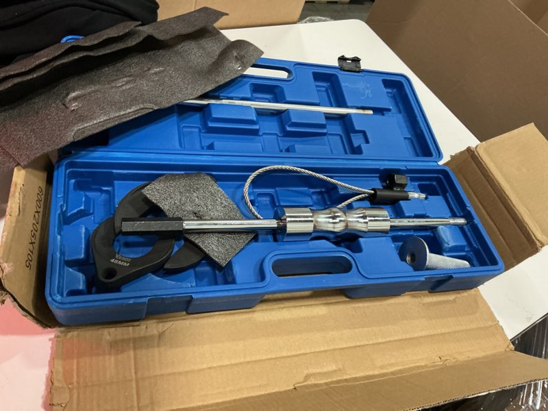 Condition photo showing Good Condition for 9 pcs inner cv axle removal tool, heavy duty slide hammer puller set, 63mm 48mm cv joint fork, steel cable adapter, extension rod, front wheel drive axle half shaft removal tool kit 9pcs