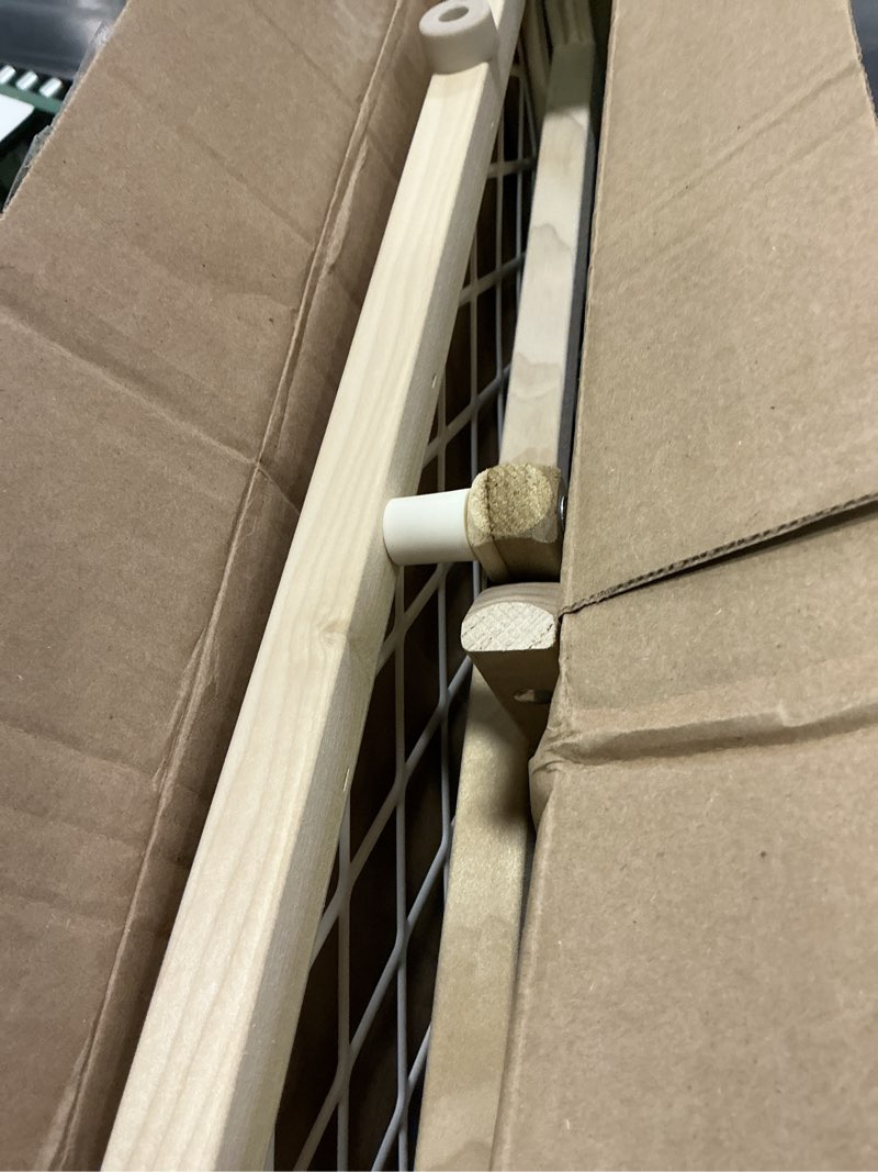 Condition photo showing Good Condition for Toddleroo by North States Diamond Mesh Wooden Baby Gate: 26.5"- 42" Wide. Pressure Mounted Baby Gate for Doorway. (23" Tall, Sustainable Hardwood)