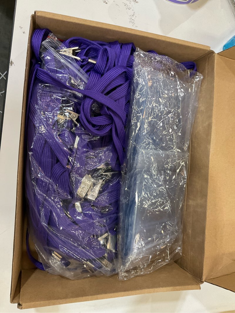 Condition photo showing Good Condition for  Clear Name Tags with Lanyard, Lanyards for ID Badges Reusable Strap with ID Holder Plastic Name Badges for Adults Business School Church Conference (Dark Purple) Dark Purple 