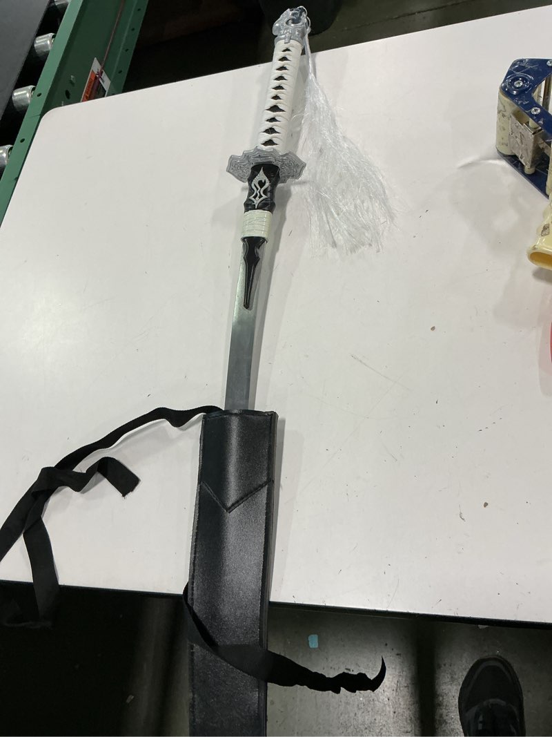 Condition photo showing As Is for Mingshao 41” Anime Handmade Nier Automata Cosplay Metal Sword with Leather Sheath Game Cosplay Xmas Gift 1:1 Scale Prop Costume