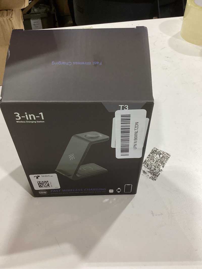 Condition photo showing Good Condition for 3 in 1 Wireless Charging Station, 2026 Upgraded Fast Desk Charger Station for iPhone 17 16 15 14 13 12 Pro Max Plus, Charger Stand for Apple Watch 10 9 8 7 6 5 4 3 2 SE, Airpods 4 3 2 Pro(Black) B-Black