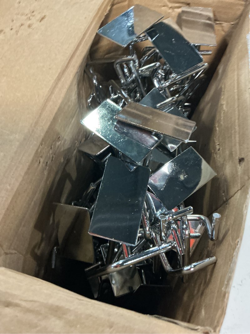 Condition photo showing As Is for zonon 50 pack 4 inch pegboard scanner hooks with label holder price tag holders galvanized metal peg board hooks for retail store shop supermarket display hanging pegboard wall accessories