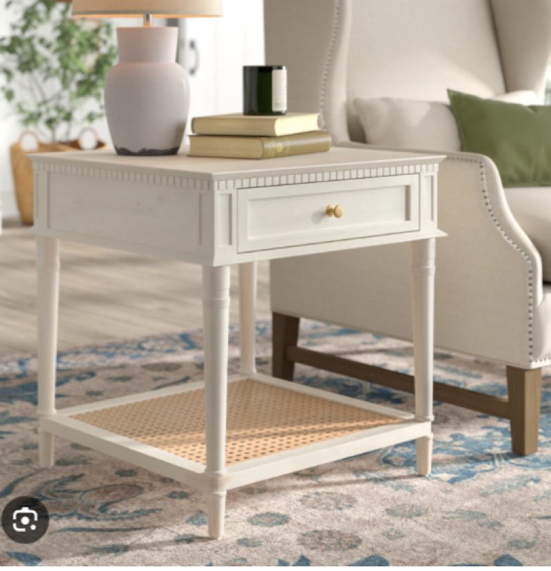 Ayleena solid wood end table with drawer and woven cane storage
