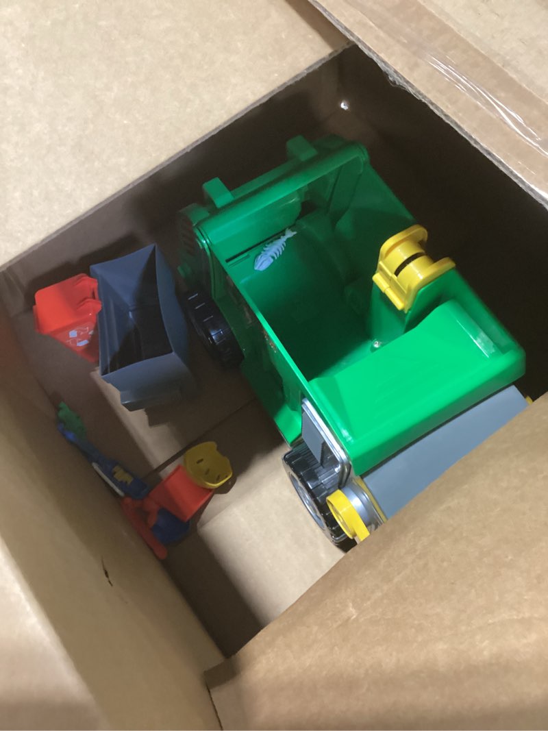Condition photo showing As Is for Maxx Action Large Motorized 19" Maxx Action Garbage Truck Toy Set with Lights and Sound Includes Dumpster, Trash Bin and Miniature Trash Pieces for Kids