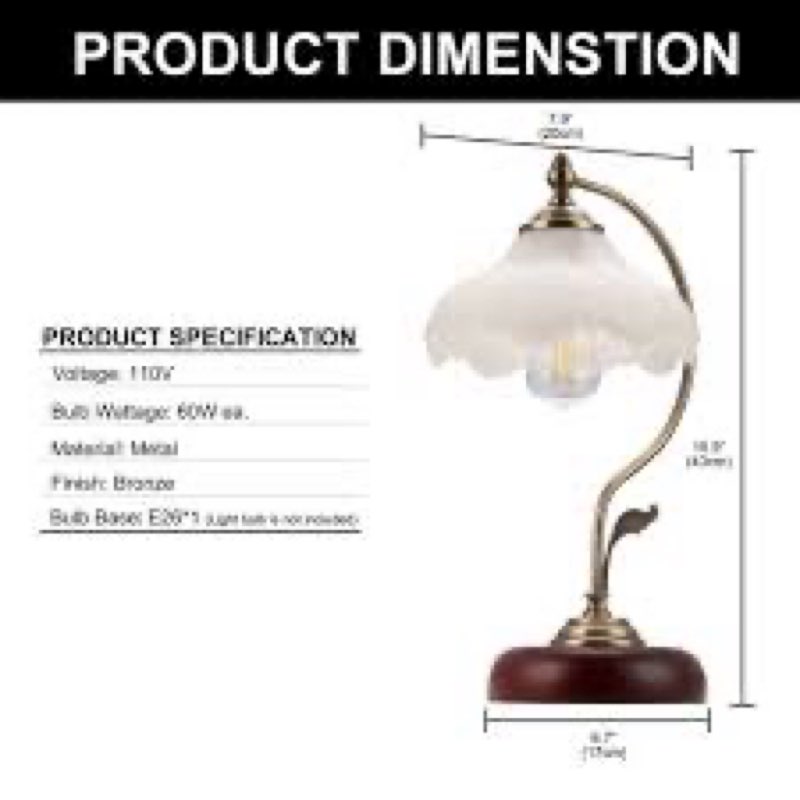 Dontea Retro Metal Desk Lamp with Flower Glass Shade