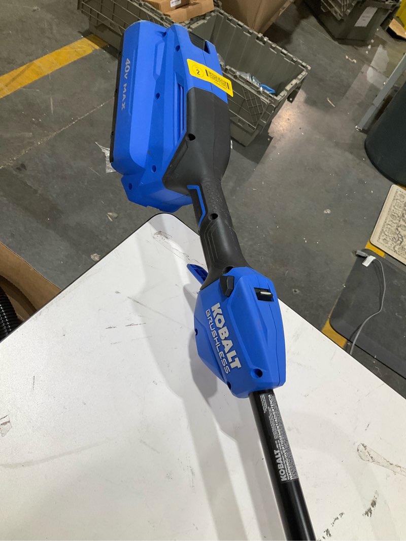 Condition photo showing As Is for kobalt 40v max brushless cordless string trimmer