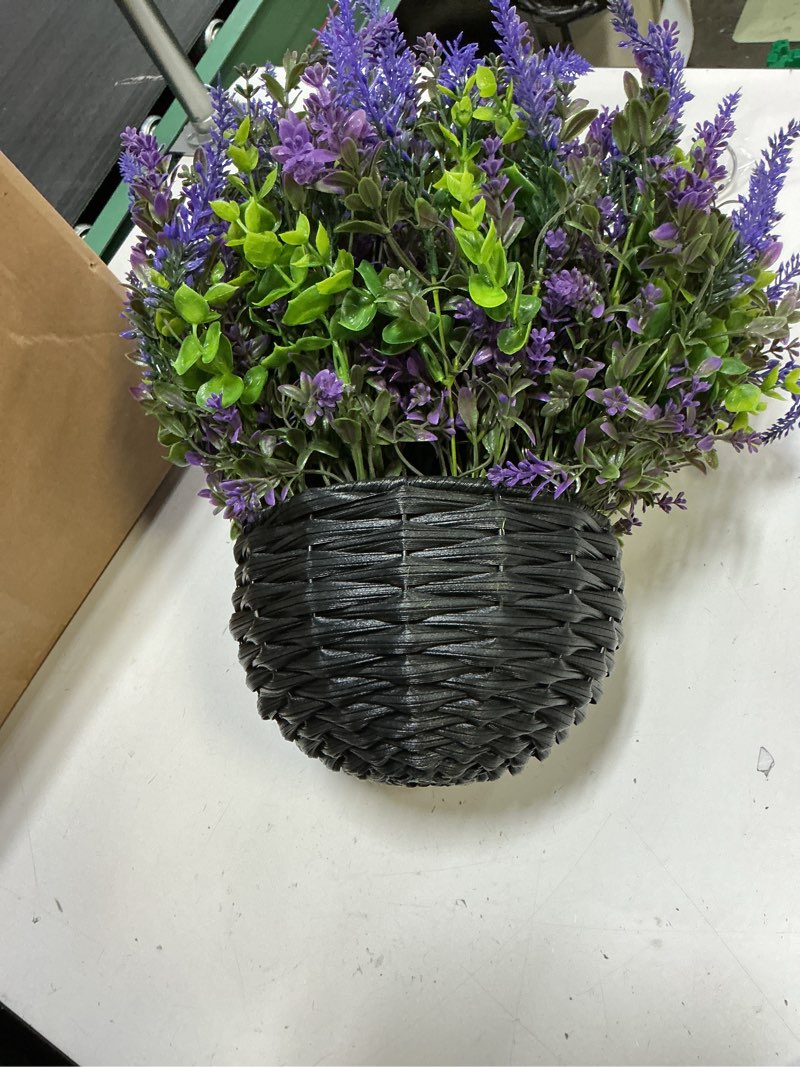 Condition photo showing New/Like New for VIERENA 2 Sets Artificial Lavende & Eucalyptus Leaves Hanging Basket for Outdoor,UV-Resistant Fake Flower Hanging Basket for Porch,Window,Garden,Farmhouse,Eaves,Yard Decor