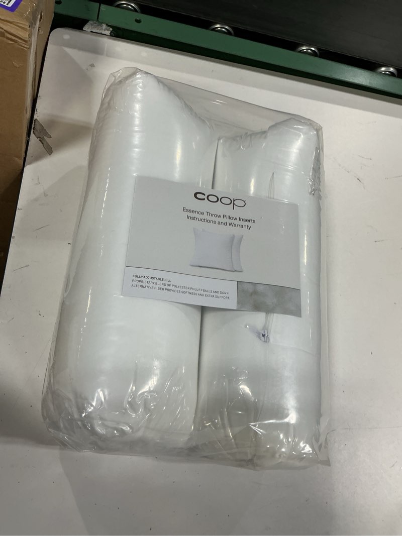 Condition photo showing New/Like New for coop home goods essence adjustable throw pillow inserts 20x20, set of 2, adjustable down alternative cushions for couch, bed, or chair, decorative square pillows for living room, oeko-tex certified essence down alternative 20x20