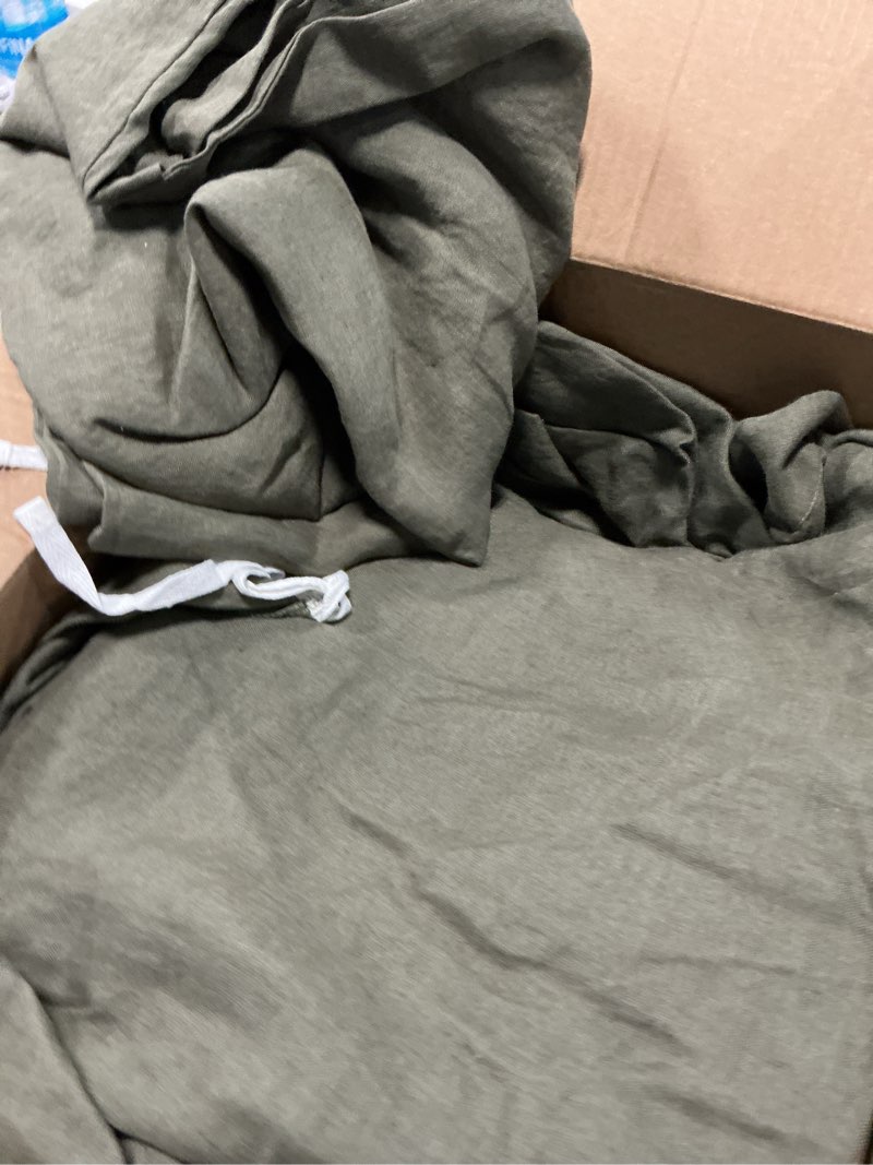 Condition photo showing As Is for european linen duvet cover set, king/cal king, dusty olive