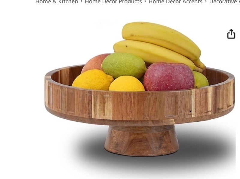 Vtuergee Wood Bowl, 12" Large Acacia Wooden Bowl for Friut, Bread, Keys, Dining Table Centerpiece, H