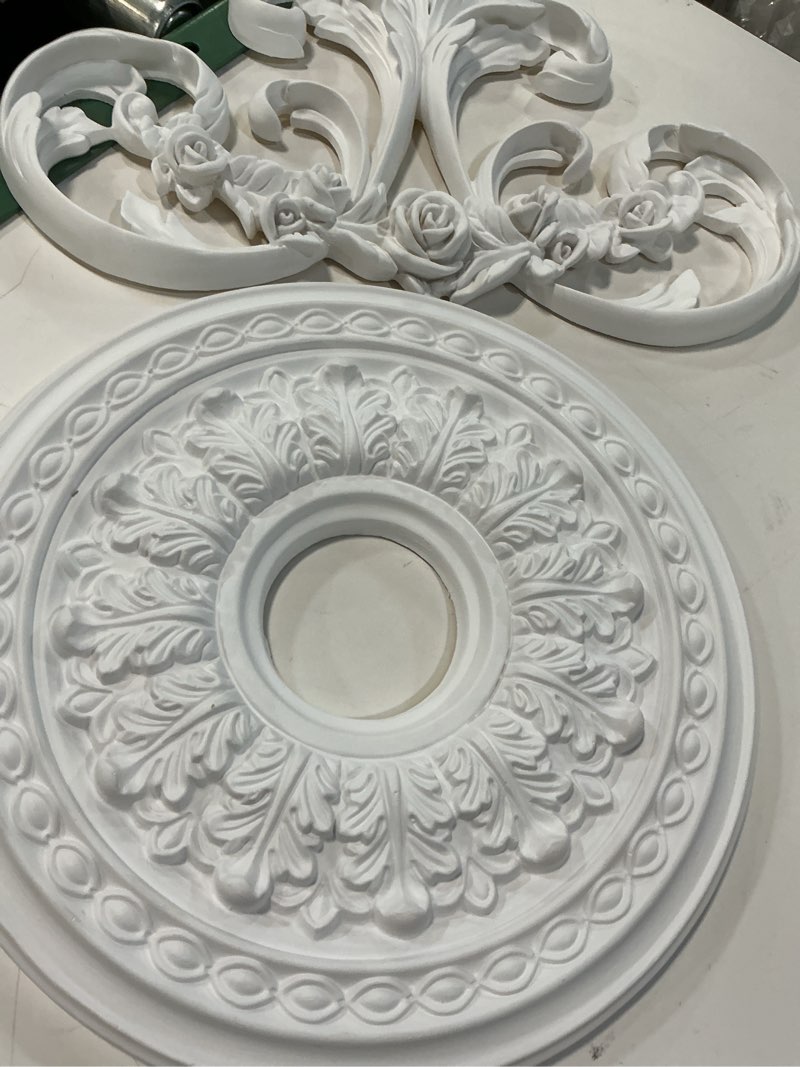 Condition photo showing As Is for Ekena Millwork CMP22BADVG Baltimore Thermoformed PVC Ceiling Medallion (Fits Canopies up to 7 3/4"), 22"OD x 3 1/2"ID x 1"P, Universal Aged Metallic Vintage Gold