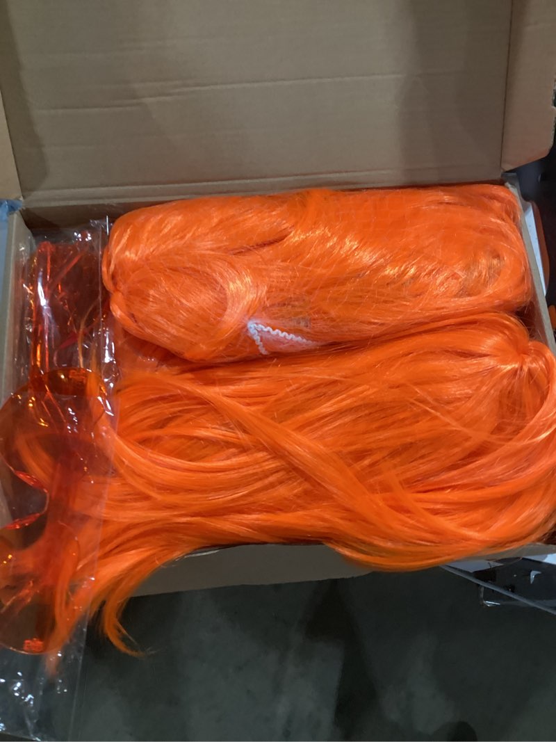 Condition photo showing Good Condition for plulon 6 pack orange bob wig with heart sunglasses and hair cap for women, colorful cosplay costume neon short bob wigs funny hairpieces daily bachelorette halloween costume party decorations 6p orange