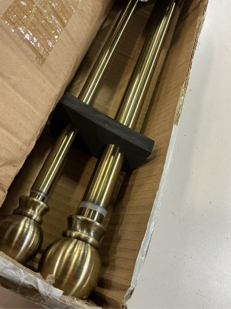 Condition photo showing New/Like New for antique bronze double curtain rods 36-72 inch,1’’front and 5/8’’back double drapery rod with small round ball and aluminum brackets, adjustable dual window rod for sheer/blackout curtains