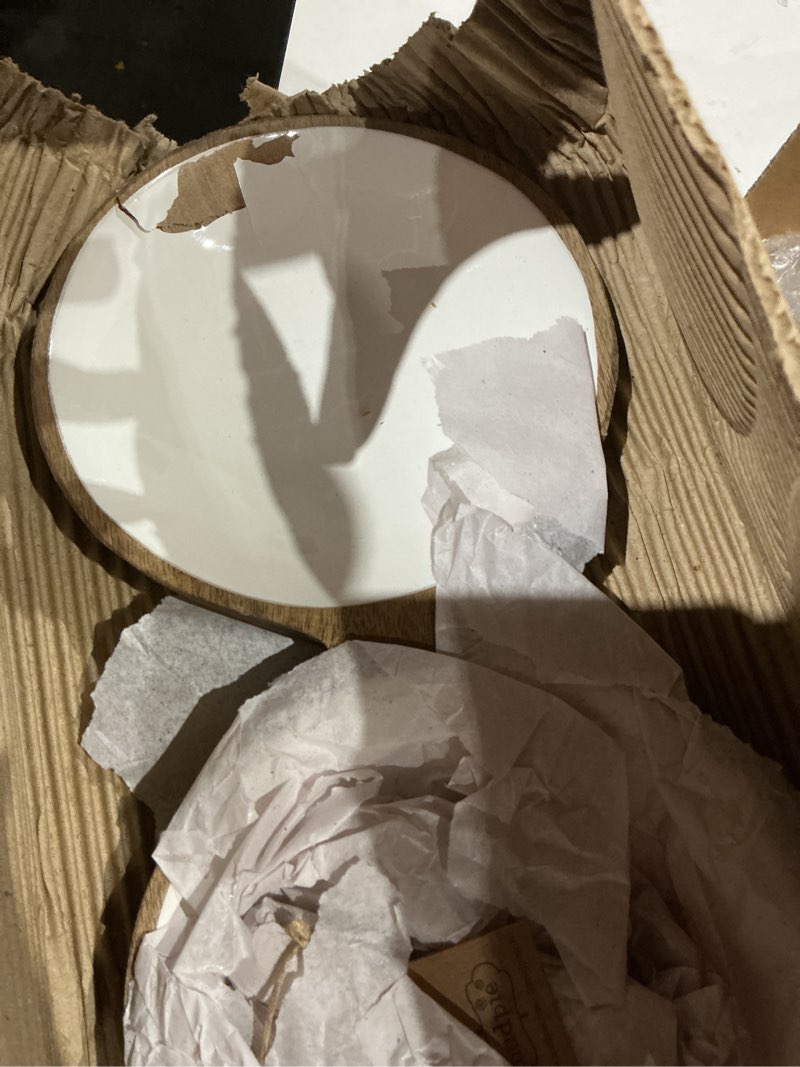 Condition photo showing As Is for mud pie triple bowl tray, brown/white, dish 6.5" x 20" | spoon 4"