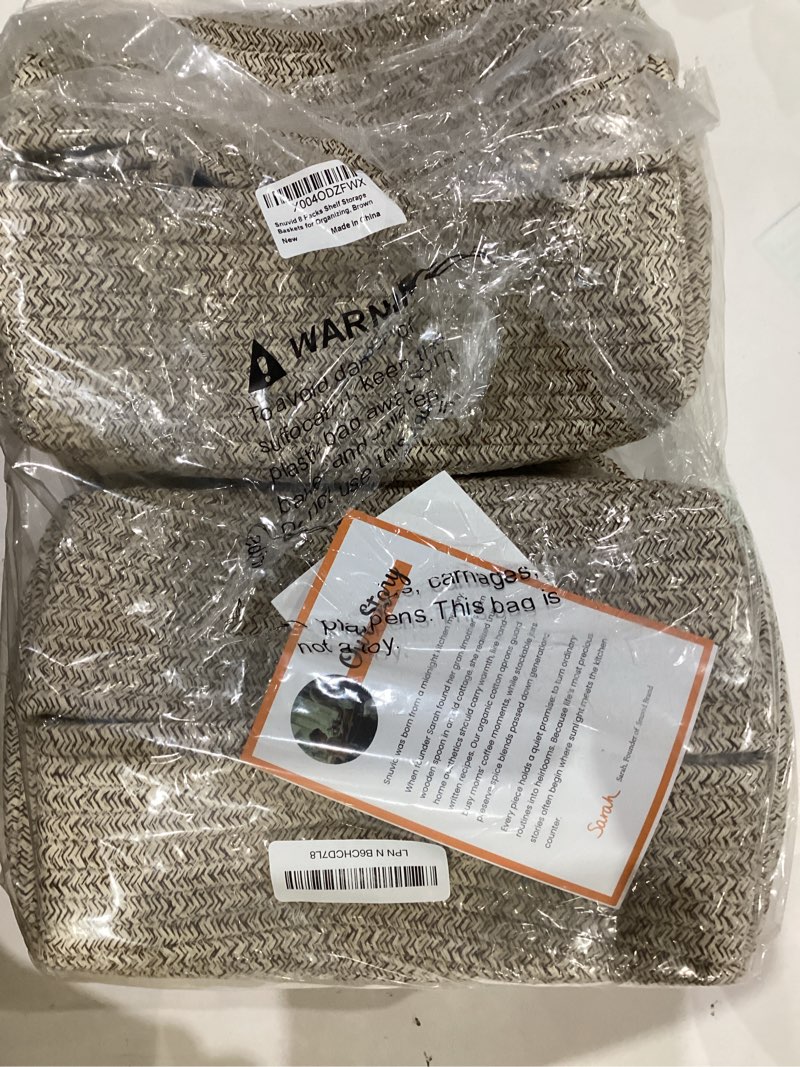 Condition photo showing New/Like New for 8 pack small storage baskets for organizing, woven rope bins for bathroom, closet, shelf organizer, cute cube decorative box for towels, baby nursery, toys, gift empty baskets - 11.5"x7.5"x4.7"-brown