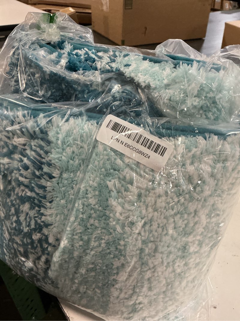 Condition photo showing Good Condition for olanly bathroom rug set 2 piece, soft absorbent microfiber bath rug set, non-slip, machine wash dry, plush shaggy bath mats for bathroom (30"x20"+24"x16", peacock blue) 30" x 20" + 24" x 16" peacock blue