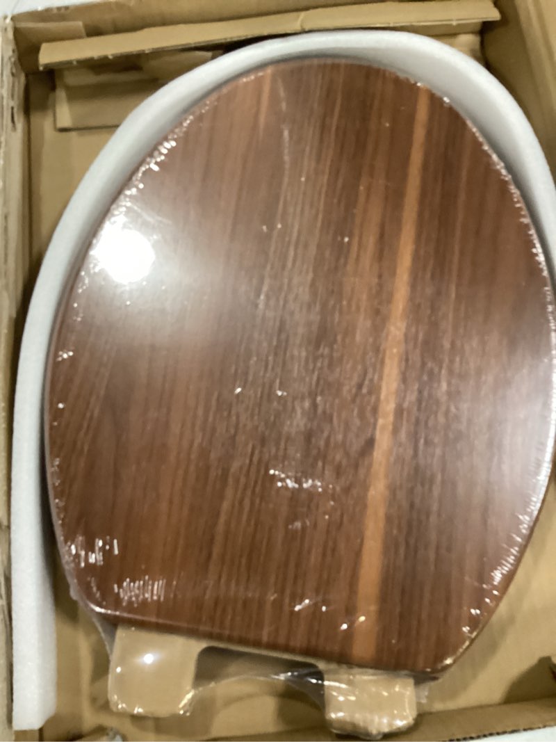 Condition photo showing Good Condition for angol shiold elongated wooden toilet seat with zinc alloy hinges, easy to install and clean, anti-pinch, walnut zinc alloy hinge walnut