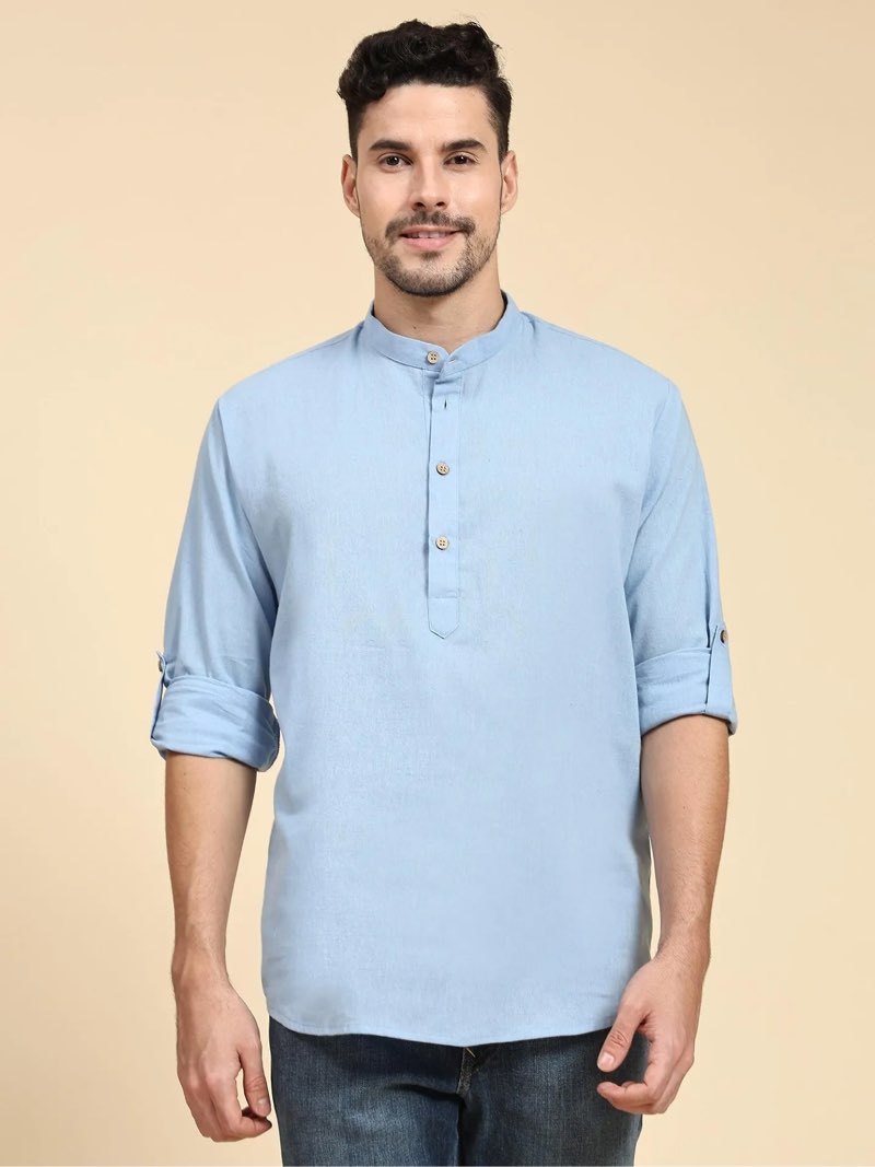 skavij men's cotton kurta long sleeve casual henley shirt. size xl