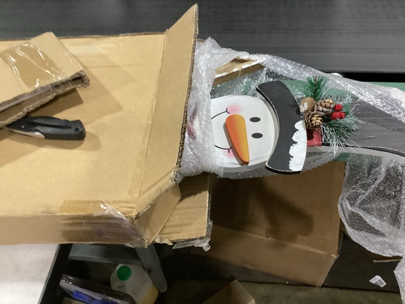 Condition photo showing Good Condition for Glitzhome 36" H Lighted Wooden Christmas Snowman Porch Sign Standing Snowman with Birdhouse Porch Decor Rustic Merry Christmas Welcome Sign Holiday Party Outdoor Indoor Xmas Decorations Snowman w/Birdhouse 36" H