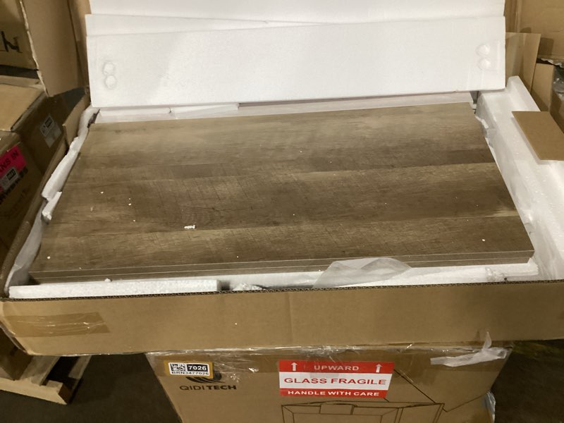 Condition photo showing Good Condition for DWVO Square Coffee Table for Living Room, Farmhouse Coffee Table with Storage, 2-Tier Wood Coffee Tables Center Table with Half Open Storage Compartment, Grey Wash