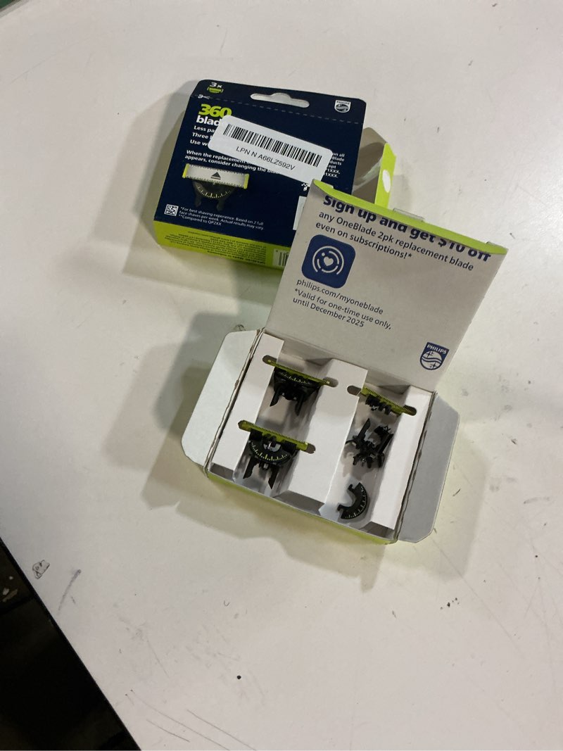 Condition photo showing As Is for Philips Norelco OneBlade 360 Blades, Genuine Replacement Blades for OneBlade Electric Shaver and Trimmer, Durable Stainless Steel, Trim, Edge and Shave, 3 Pack, QP430/80 3 count (Pack of 1) OneBlade 360