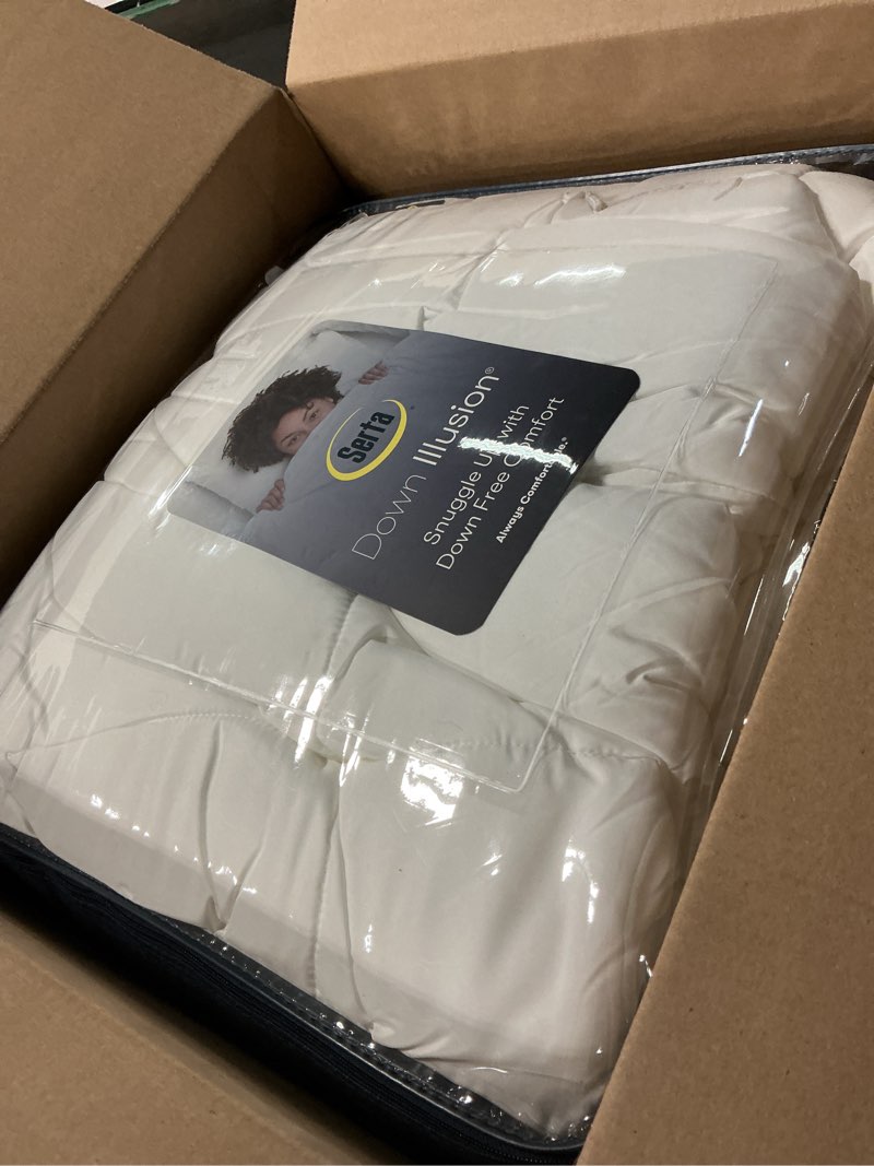Condition photo showing Good Condition for serta down illusion soft hypoallergenic 2 inch pillowtop simple fit mattress topper, twin, white twin white