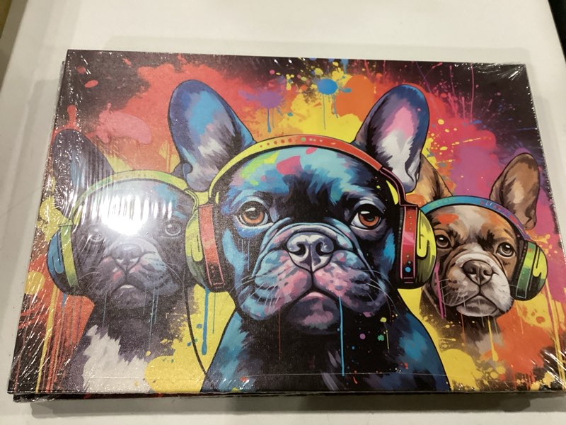LYUNSHUO Boston Terrier Wall Art Dog Decor Graffiti Canvas Prints Funny Dog Listen To Music Prints M