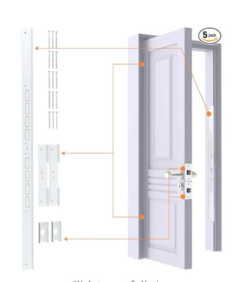 5-piece door reinforcement set for jamb,frame & hinges door lock security,door jamb reinforcement set,anti door kick in heavy duty striker plate kit,tamper/corrosion proof door jamb repair kit