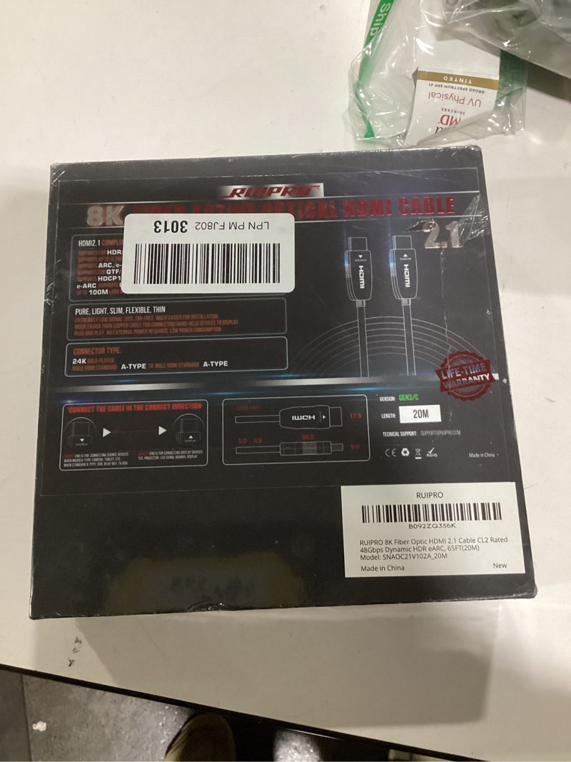 Condition photo showing New/Like New for 8K HDMI Fiber Optic Cable CL2 Rated 65 Feet 48Gbps 8K60Hz 4K120Hz Dynamic HDR eARC HDCP2.2/2.3 for RTX4080/4090/3080/3090, Xbox S/X, PS5/4, AVR, Projector, LG/Samsung/Sony TV C-8K Fiber Gen3/C CL2 Rated 65FT