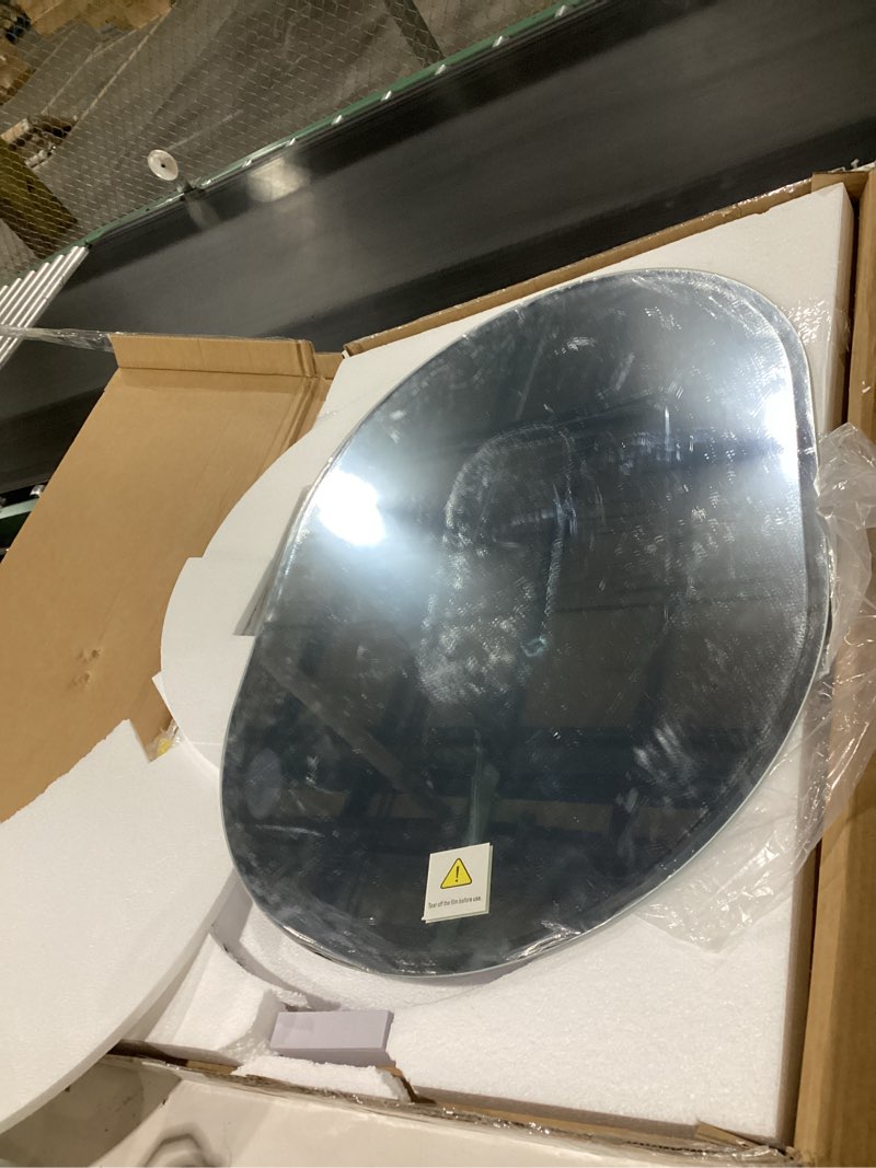 Condition photo showing Good Condition for Frameless Oval Mirror, 22"x30" Beveled Oval Bathroom Vanity Mirrors for Wall, Wall Mounted Mirror for Bedroom, Entryway, Living Room, Hangs Horizontally or Vertically 22"L x 30"W