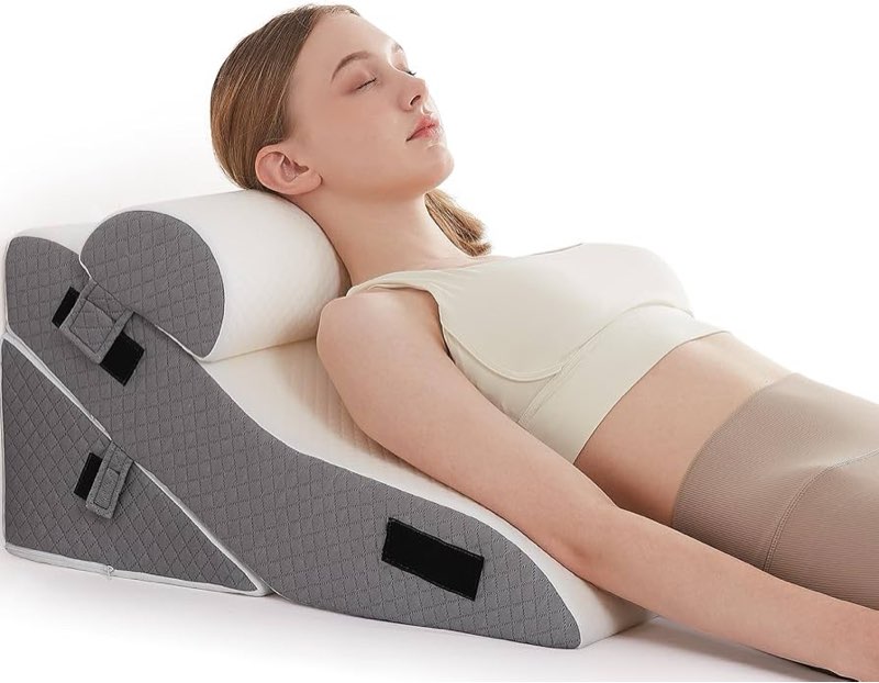 almohada triangular elevada par dolor de espalda, poscirugía color white blue 