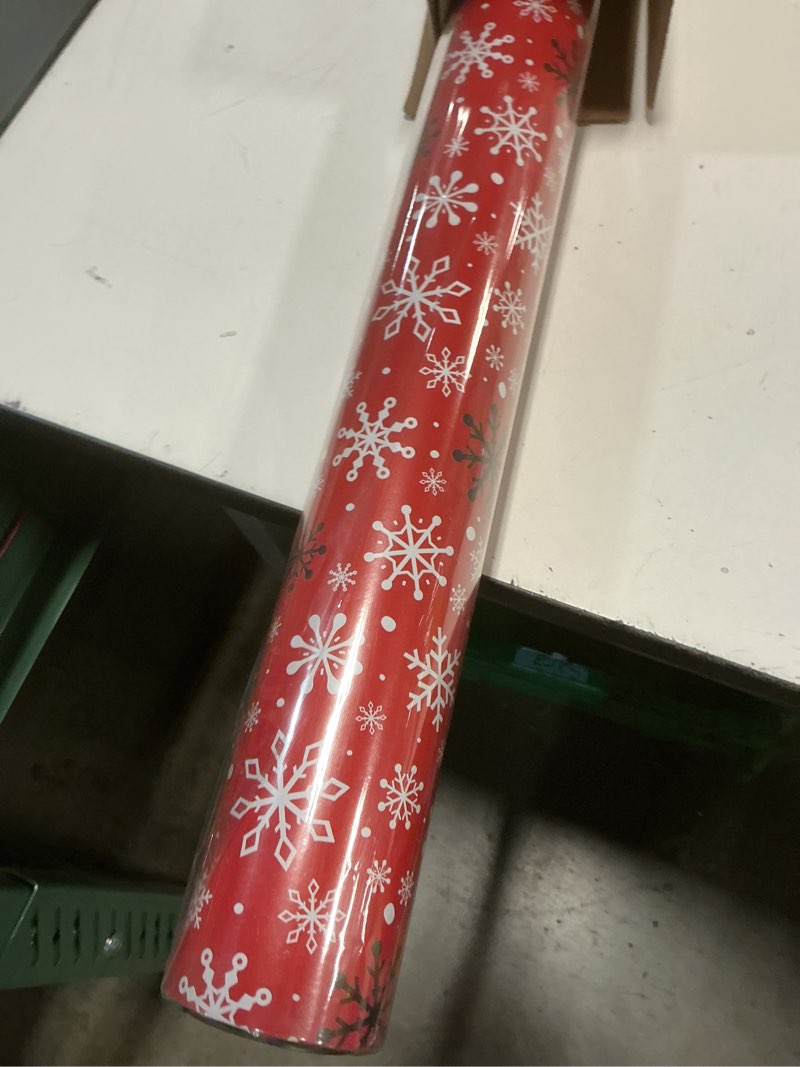 Condition photo showing New/Like New for Dlyrroba Reversible Vintage Christmas Wrapping Paper Roll - Red Black Xmas Buffalo Plaid Reindeer, Trees, Candycane, Santa & Snowflake Design for Holiday Winter Parties (Christmas, 30 Inches X 100 Feet) Christmas 30 Inches X 100 Feet