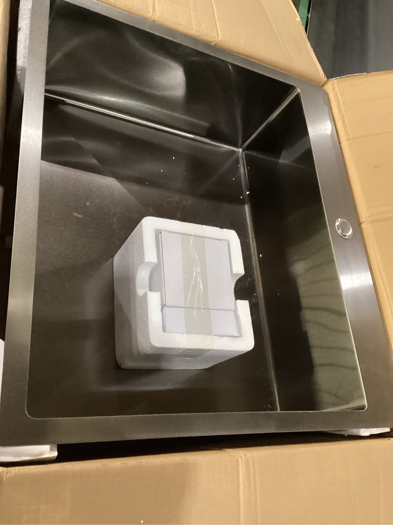 Condition photo showing Good Condition for KINGO HOME 25x22 Inch Black Drop In Kitchen Sink, 25 Inch Gunmetal Black RV Laundry Utility Sinks, Top Mount 16 Gauge Stainless Steel Single Bowl Deep Small Kitchen Sink Drop in 25*22*8 Inches Gunmetal Black