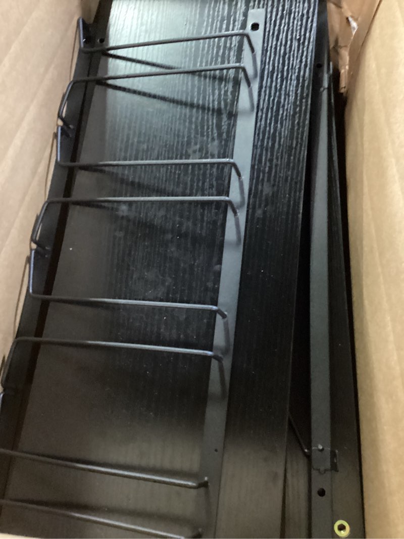 Condition photo showing Good Condition for Dokser Wine Rack Wall Mounted 2 Tier Shelf, Wall Wine Rack with Rustic Wood & Industrial Iron Frame, Wine Bottle Holder for Kitchen, Dining Room, Home Bar Decor (Black) Short Black