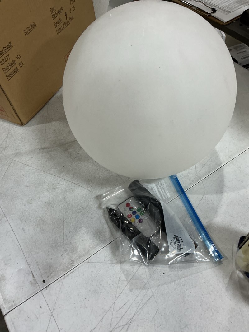 Condition photo showing As Is for 8 inch ball light, outdoor glow globe light with remote control, led solar gazing ball night light 16 modes rgb color changing, waterproof solar globe for garden yard pathway decor