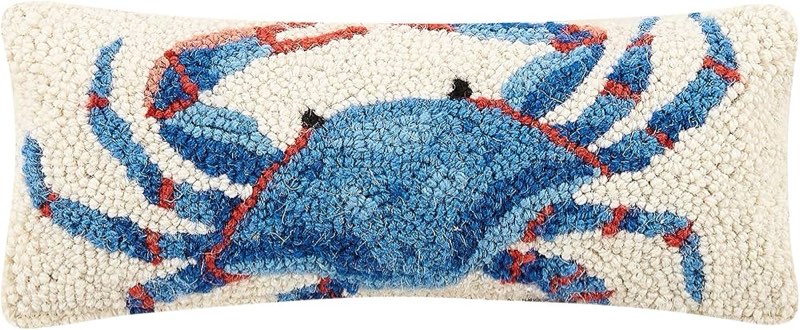 peking handicraft 30tg446c05ob blown filled hook throw pillow, 12-inch length, wool and cotton (blue crab)