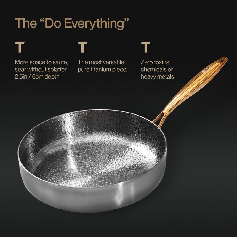 titanium pans for cooking | 12 inch pure tagine titanium skillet with lid | hammered chef-grade desi