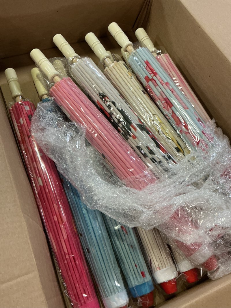 Condition photo showing Good Condition for shinylin 12 pcs chinese oiled paper umbrella for weddings 32 inch bamboo silk chinese japanese parasol flower art dance umbrella for bridal showers favor photography costumes classic pink white