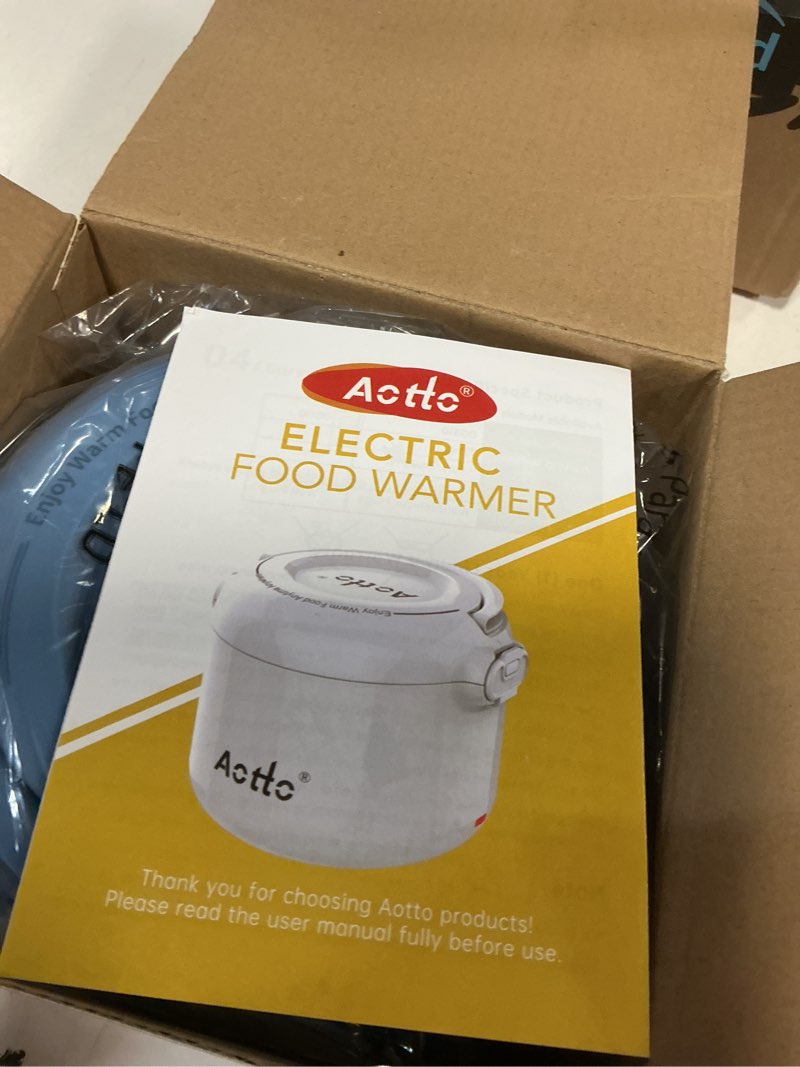 Condition photo showing New/Like New for Aotto Electric Lunch Box, 32 oz Portable Food Warmer Heater, Lunch Warmer Portable for Work/Office/Car/Travel 12V/24V/110V 3-in-1, Warming Soup & Meal, Spill-Free, Men & Women's Gifts, Blue